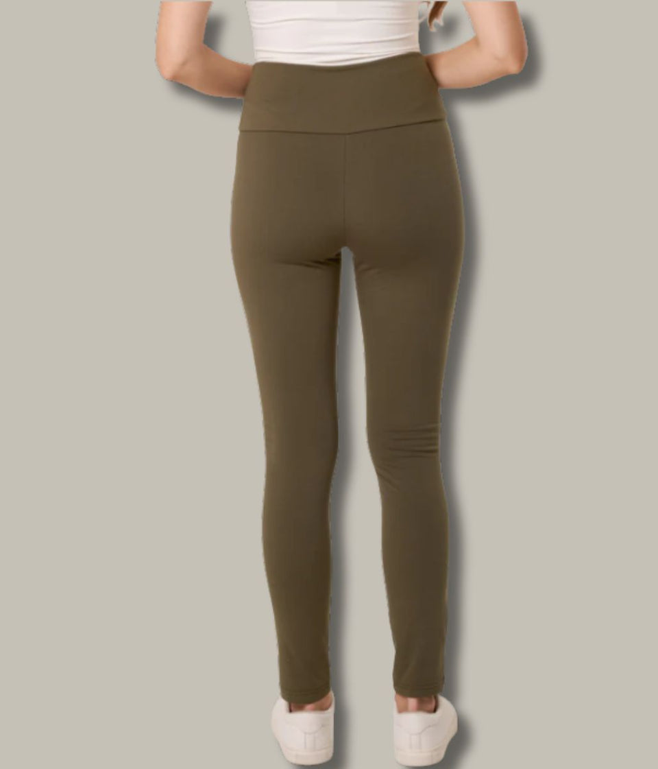 Khaki Fleece Lined Wide Waistband Leggings