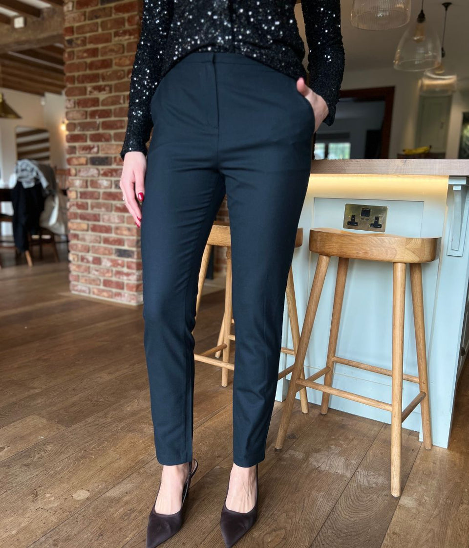 Navy Wool & Silk Blend Trousers