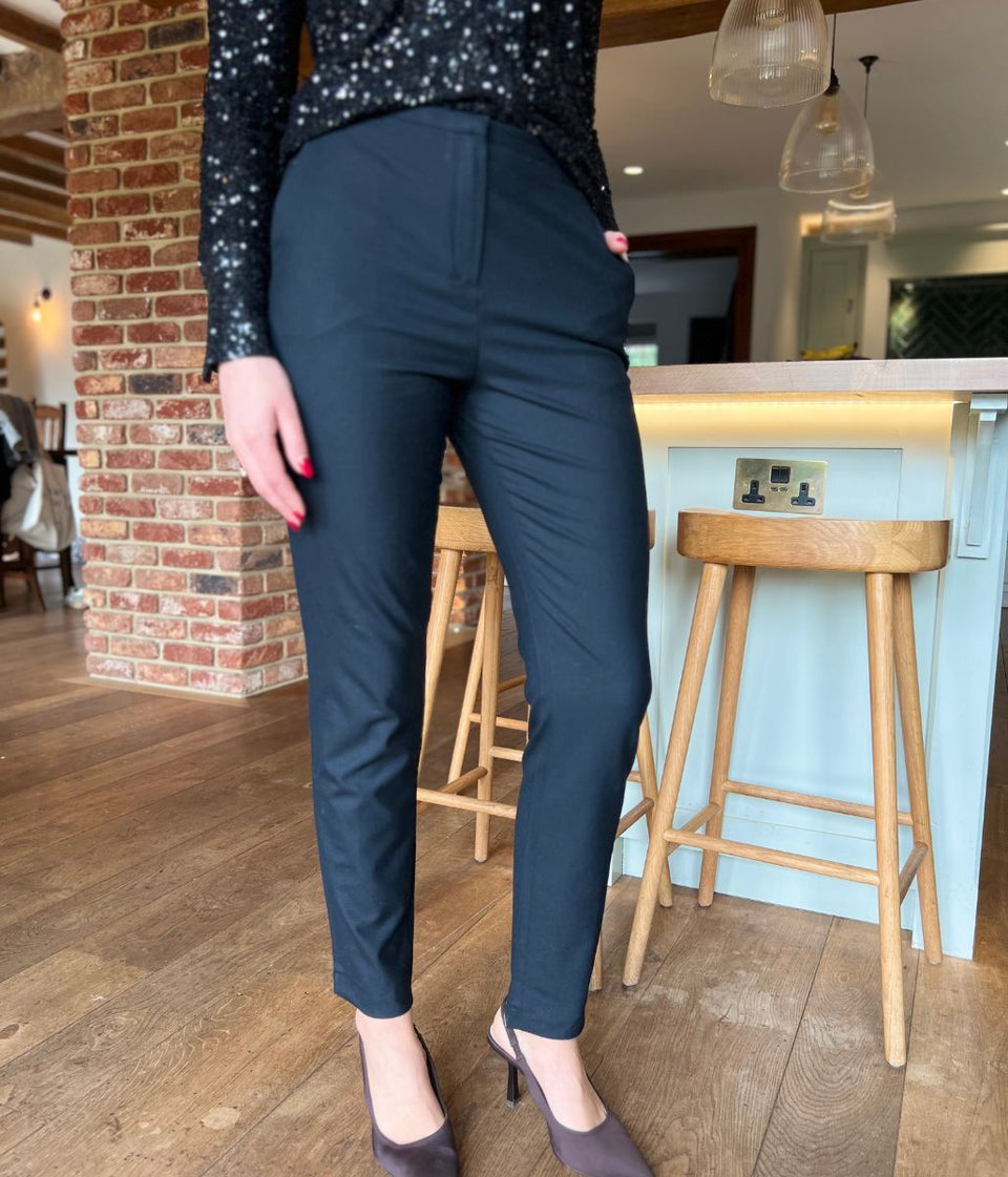 Navy Wool & Silk Blend Trousers