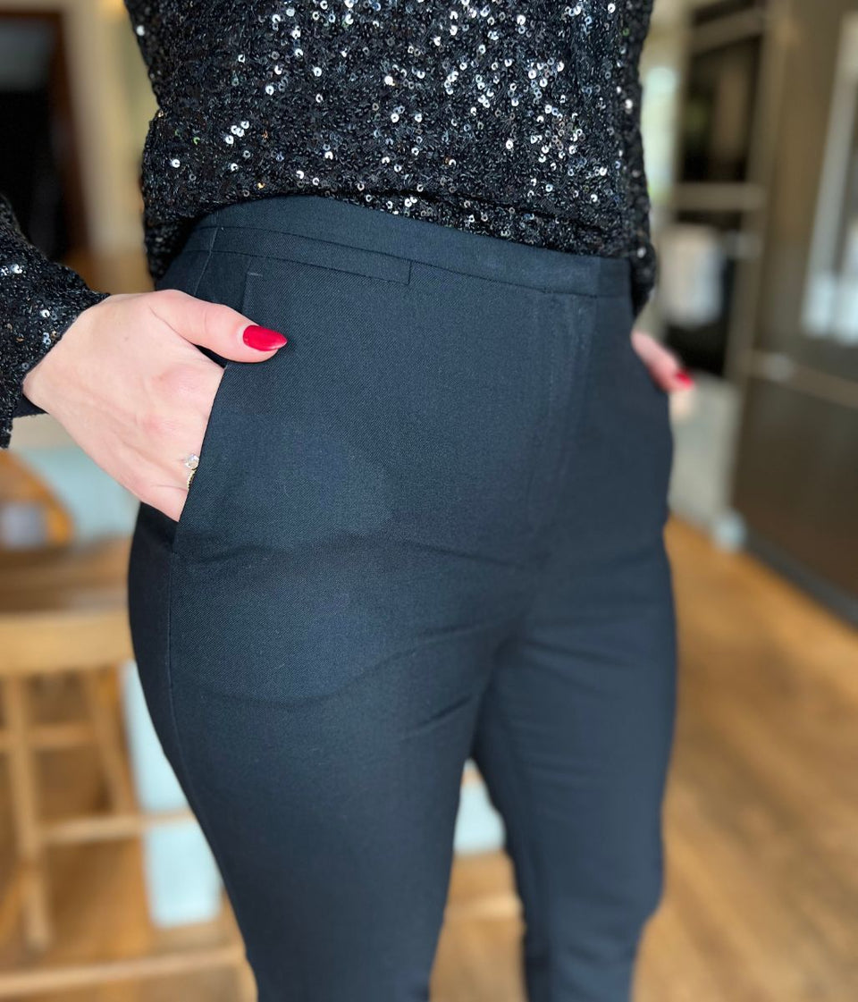 Black Wool & Silk Blend Trousers