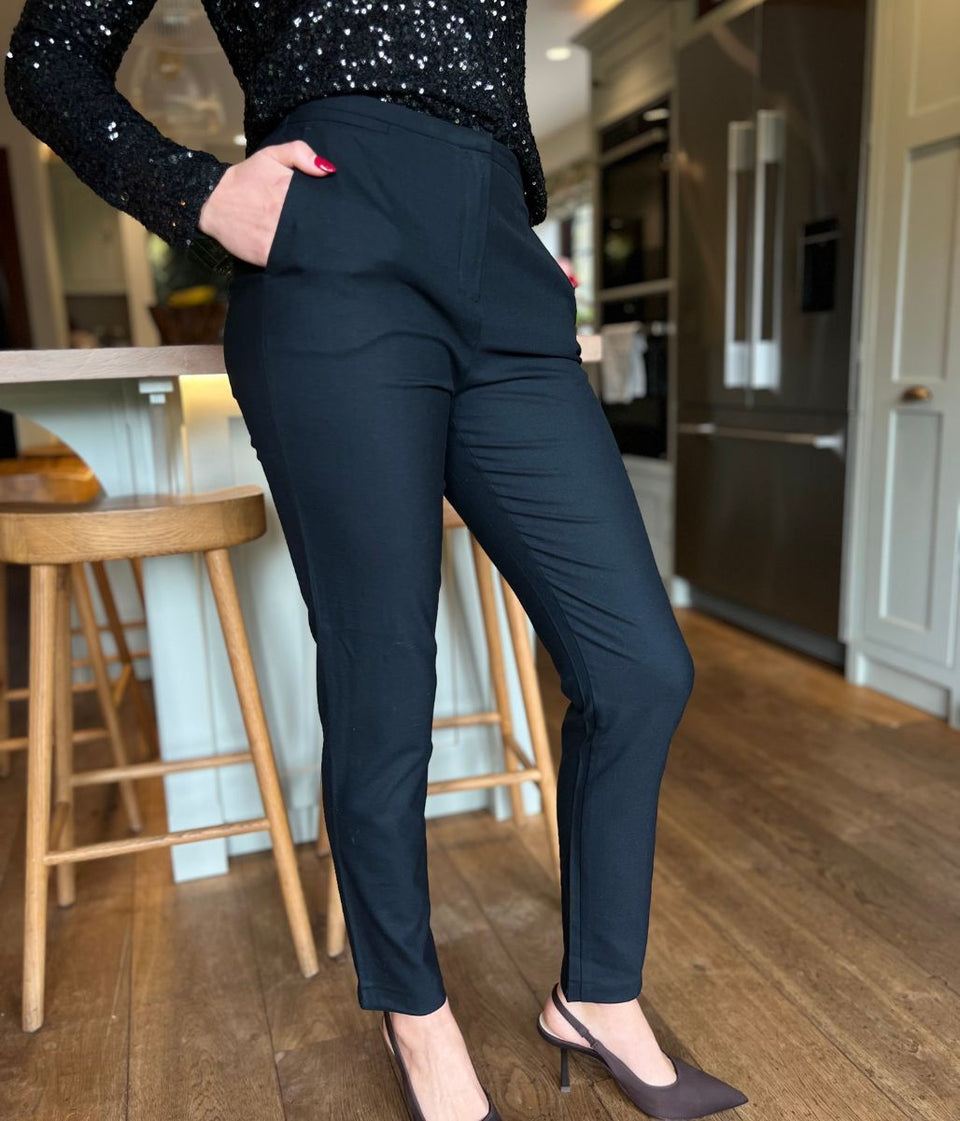 Black Wool & Silk Blend Trousers