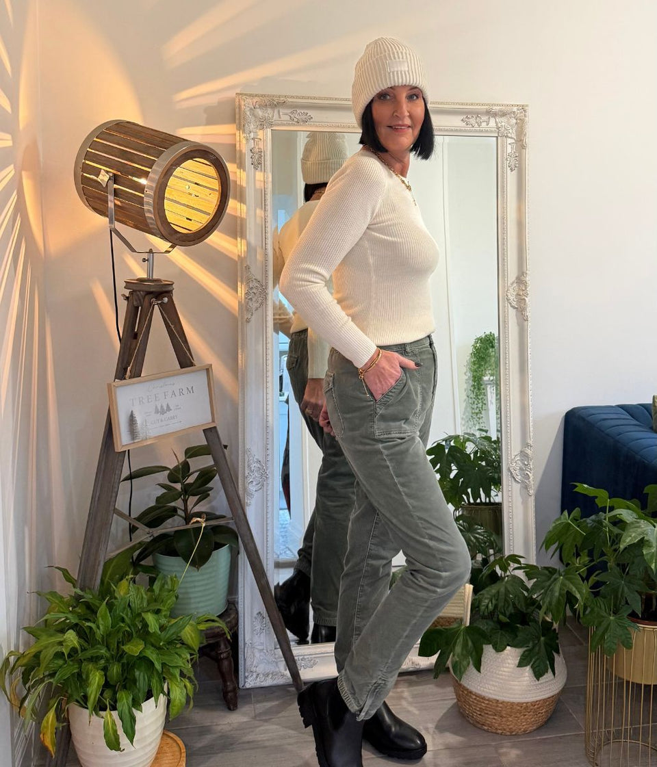 Green Cord Tapered Leg Trousers