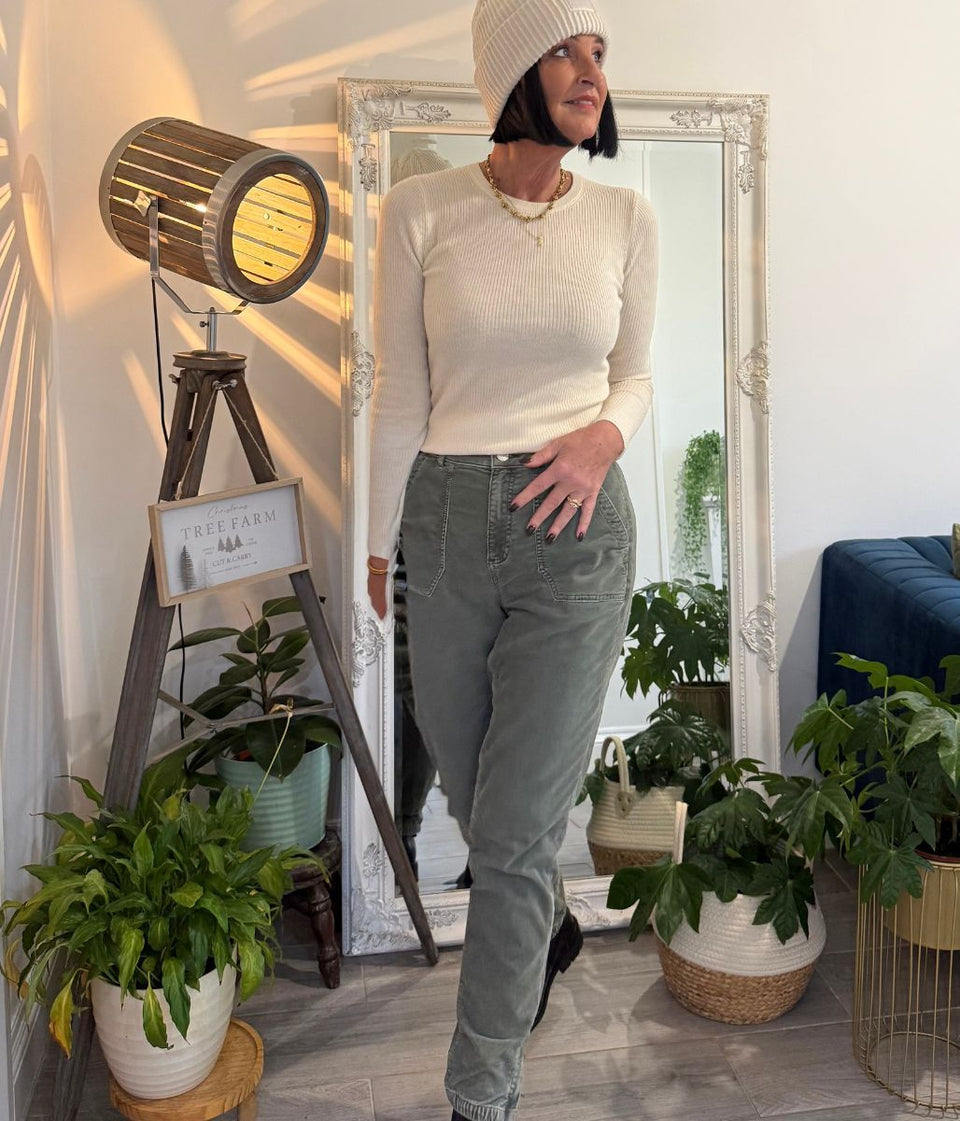 Green Cord Tapered Leg Trousers