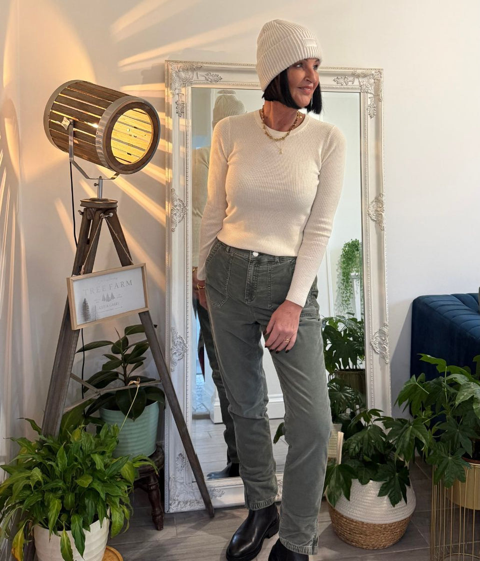 Green Cord Tapered Leg Trousers