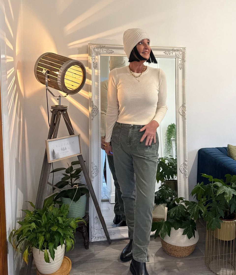 Green Cord Tapered Leg Trousers