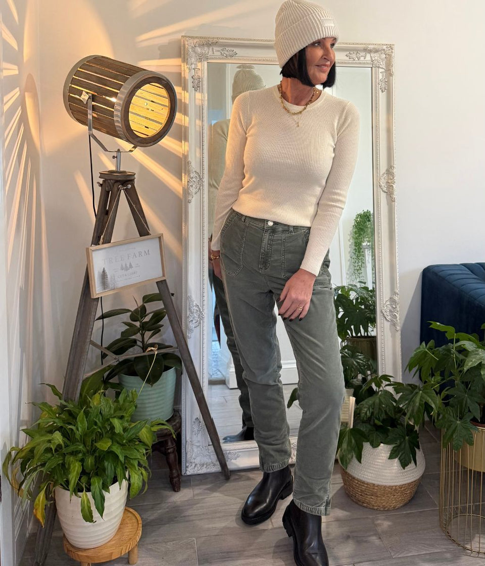 Green Cord Tapered Leg Trousers