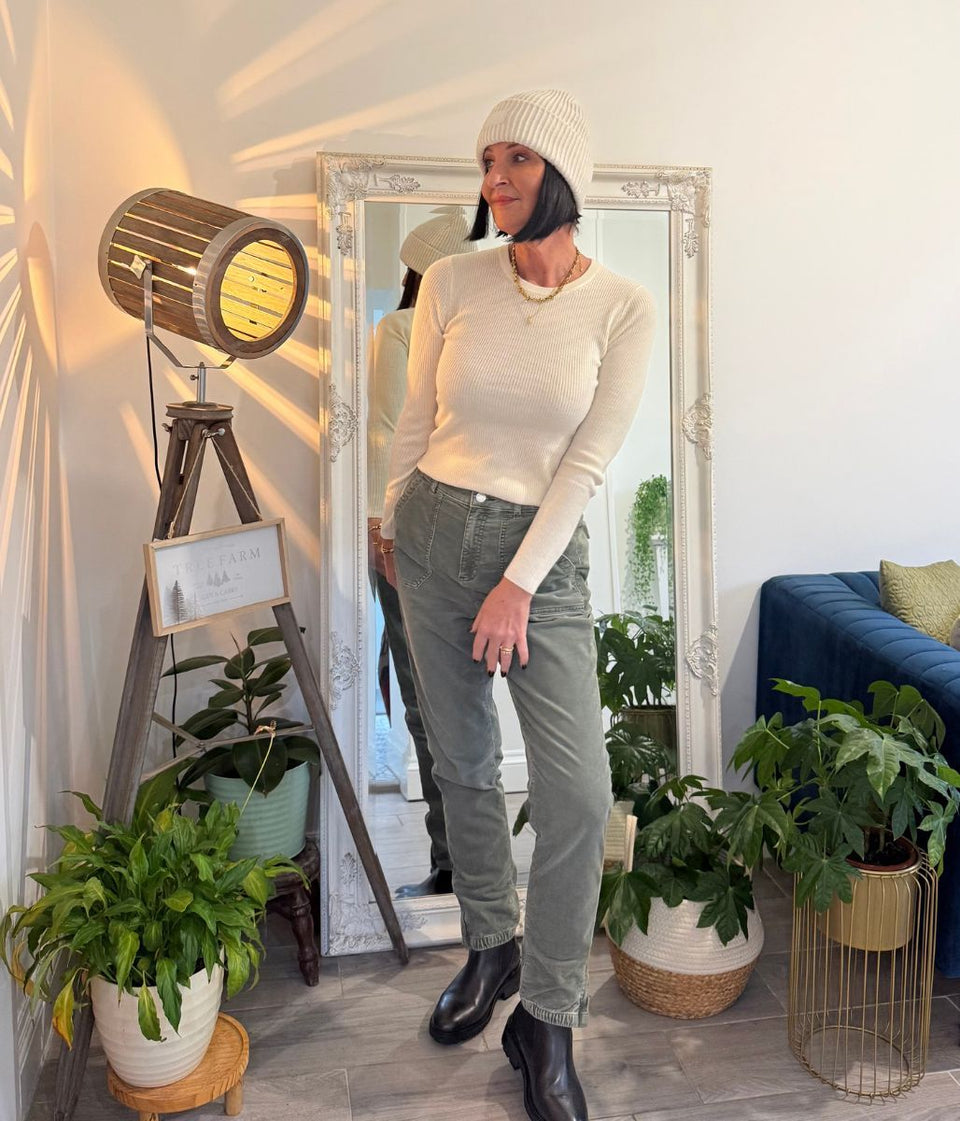 Green Cord Tapered Leg Trousers