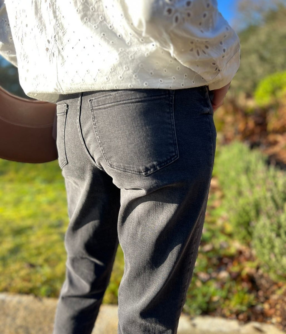 Black Faded Wash Ankle Grazer Mom Jeans