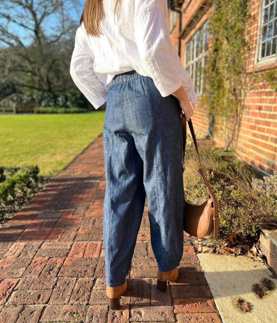 Indigo Linen Blend Barrel Trousers
