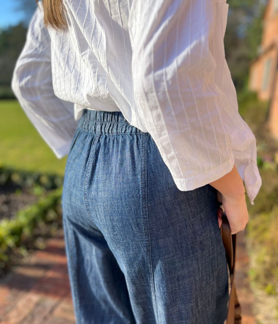 Indigo Linen Blend Barrel Trousers