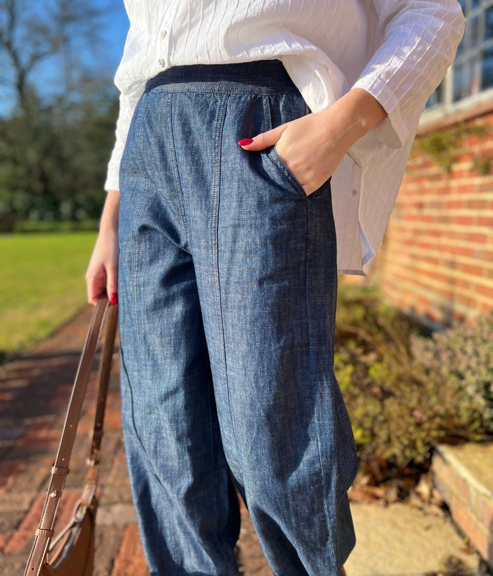 Indigo Linen Blend Barrel Trousers