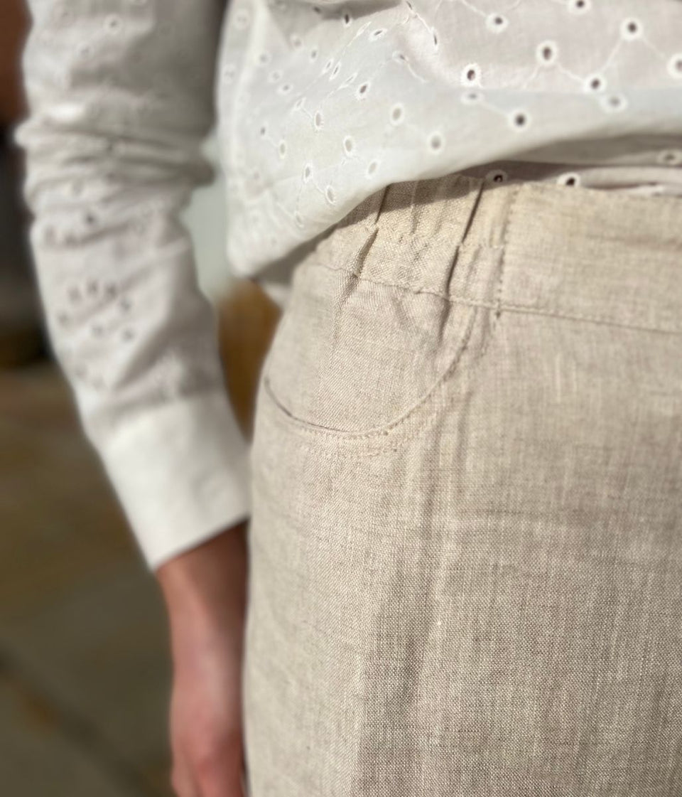 Stone Wide Leg Linen Palazzo Trousers