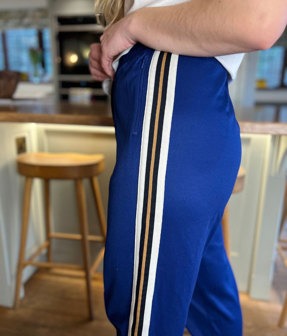 Blue Cotton Rich Retro Side Stripe Joggers