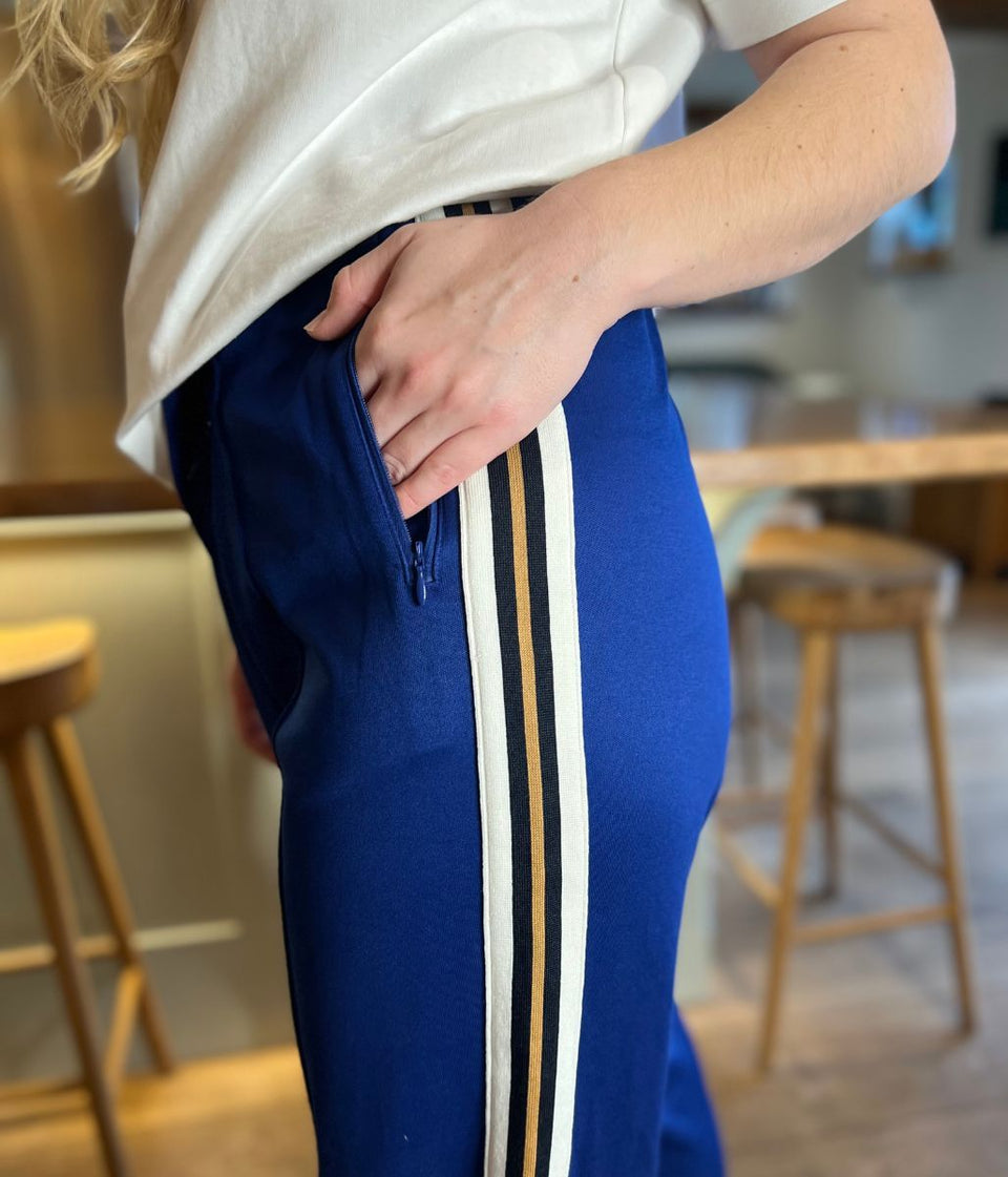 Blue Cotton Rich Retro Side Stripe Joggers