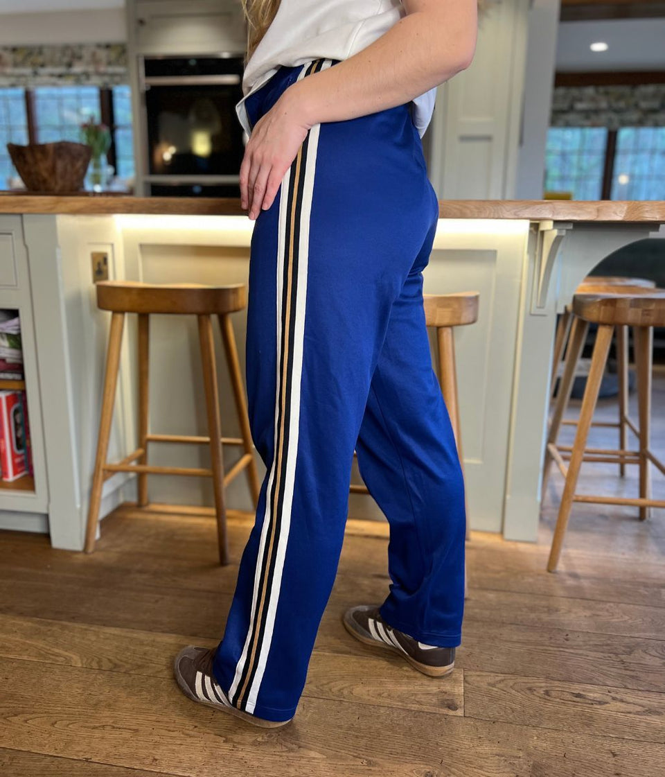 Blue Cotton Rich Retro Side Stripe Joggers