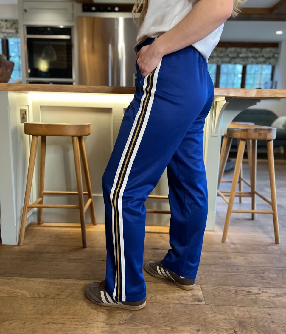 Blue Cotton Rich Retro Side Stripe Joggers