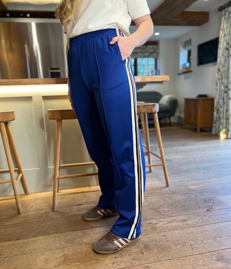 Blue Cotton Rich Retro Side Stripe Joggers