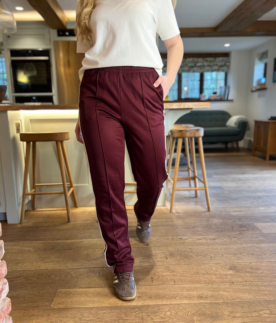 Burgundy Cotton Rich Retro Side Stripe Joggers