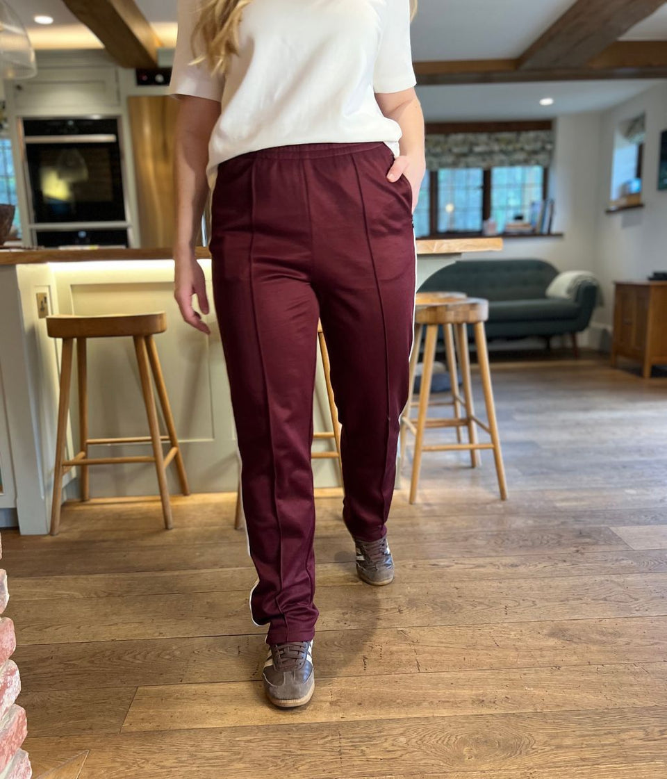 Burgundy Cotton Rich Retro Side Stripe Joggers