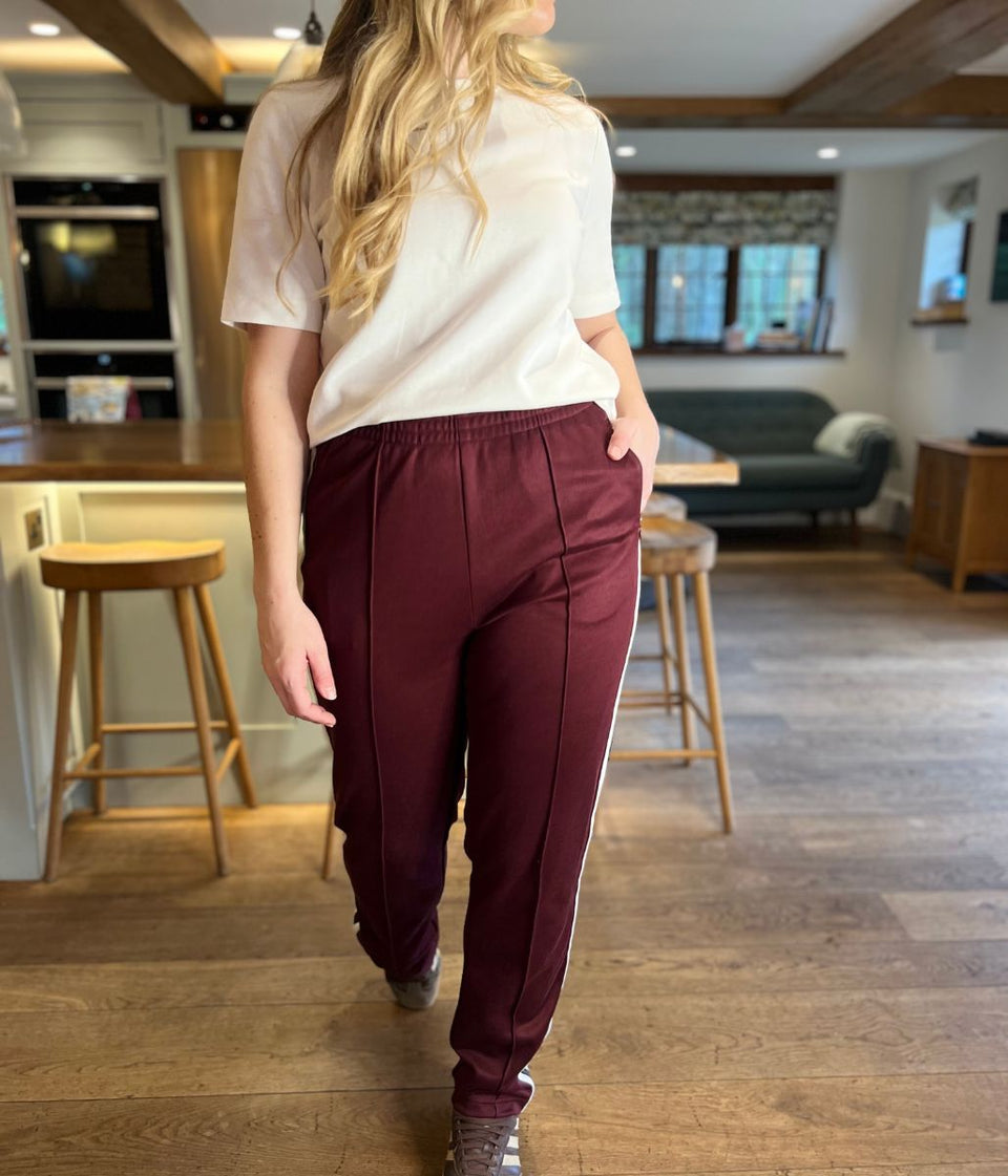 Burgundy Cotton Rich Retro Side Stripe Joggers