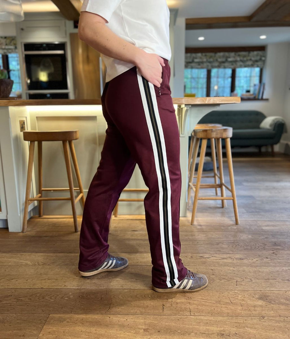 Burgundy Cotton Rich Retro Side Stripe Joggers