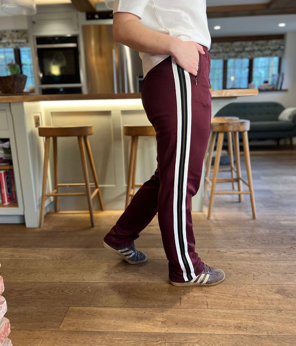 Burgundy Cotton Rich Retro Side Stripe Joggers
