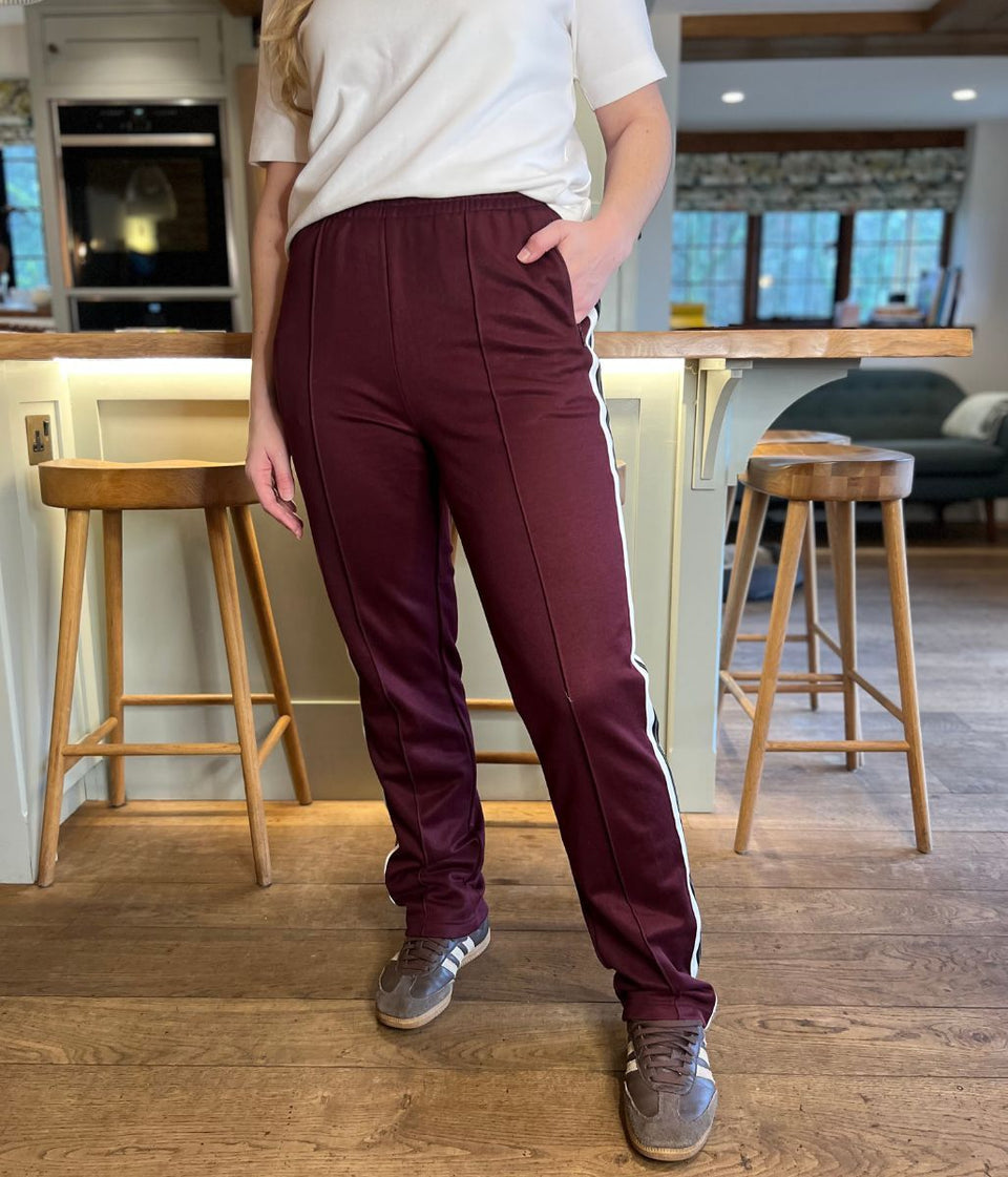 Burgundy Cotton Rich Retro Side Stripe Joggers