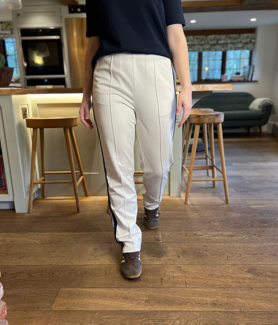 Off White Cotton Rich Retro Side Stripe Joggers