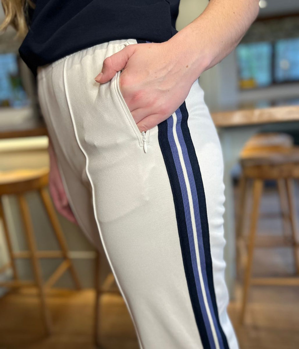 Off White Cotton Rich Retro Side Stripe Joggers