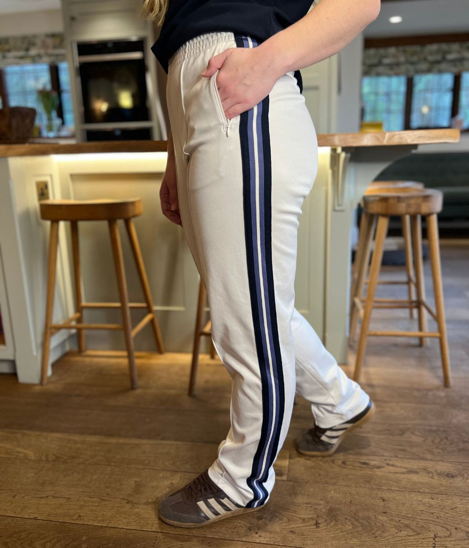 Off White Cotton Rich Retro Side Stripe Joggers