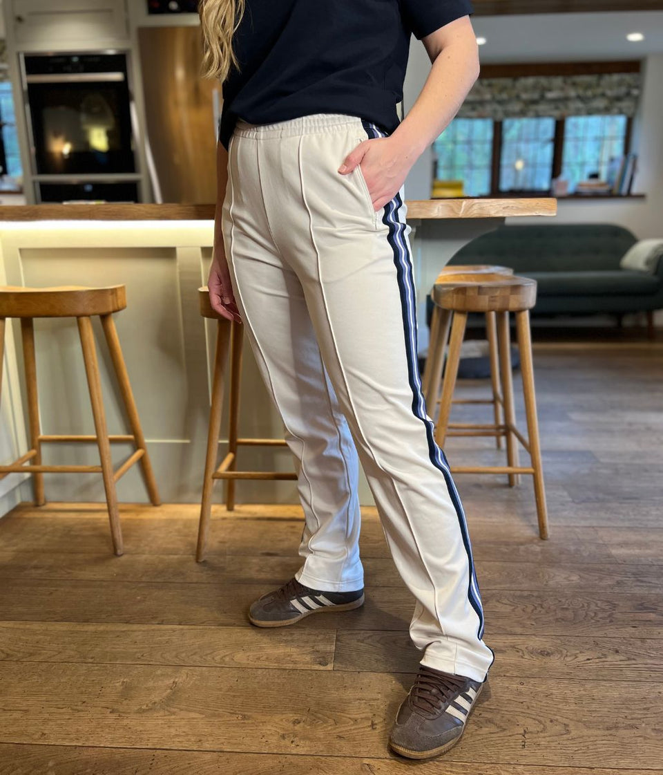 Off White Cotton Rich Retro Side Stripe Joggers