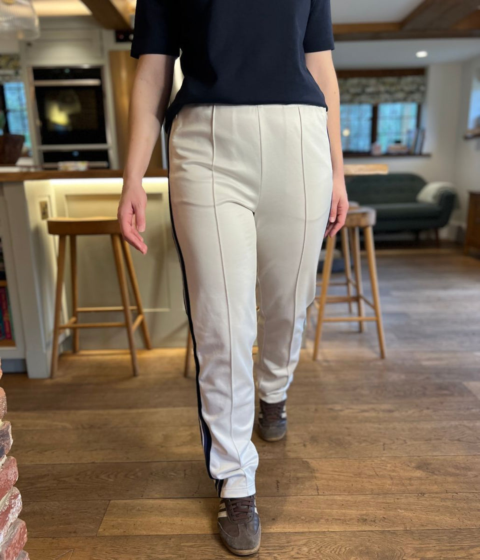 Off White Cotton Rich Retro Side Stripe Joggers