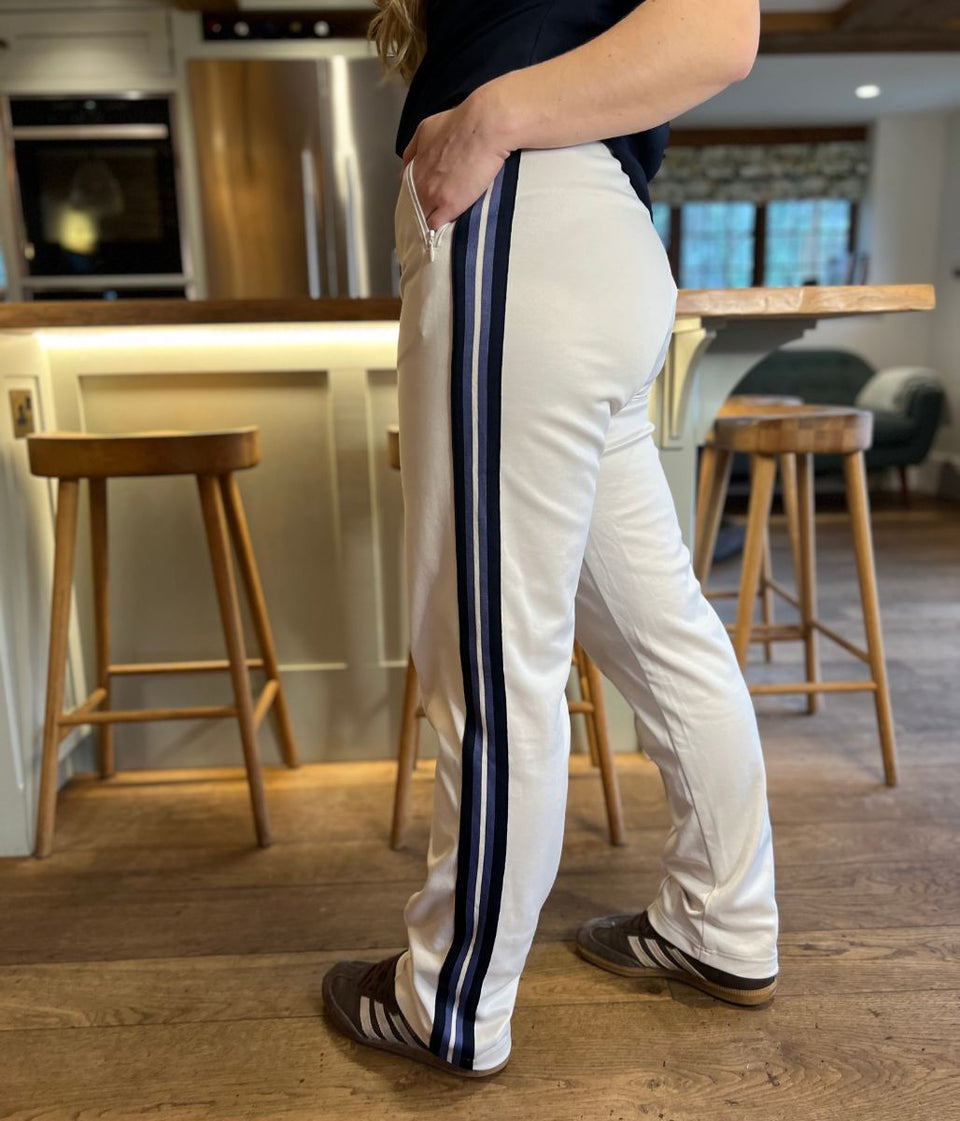 Off White Cotton Rich Retro Side Stripe Joggers