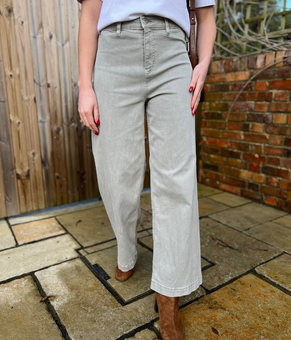 Green Wide Leg Ankle Grazer Jeans