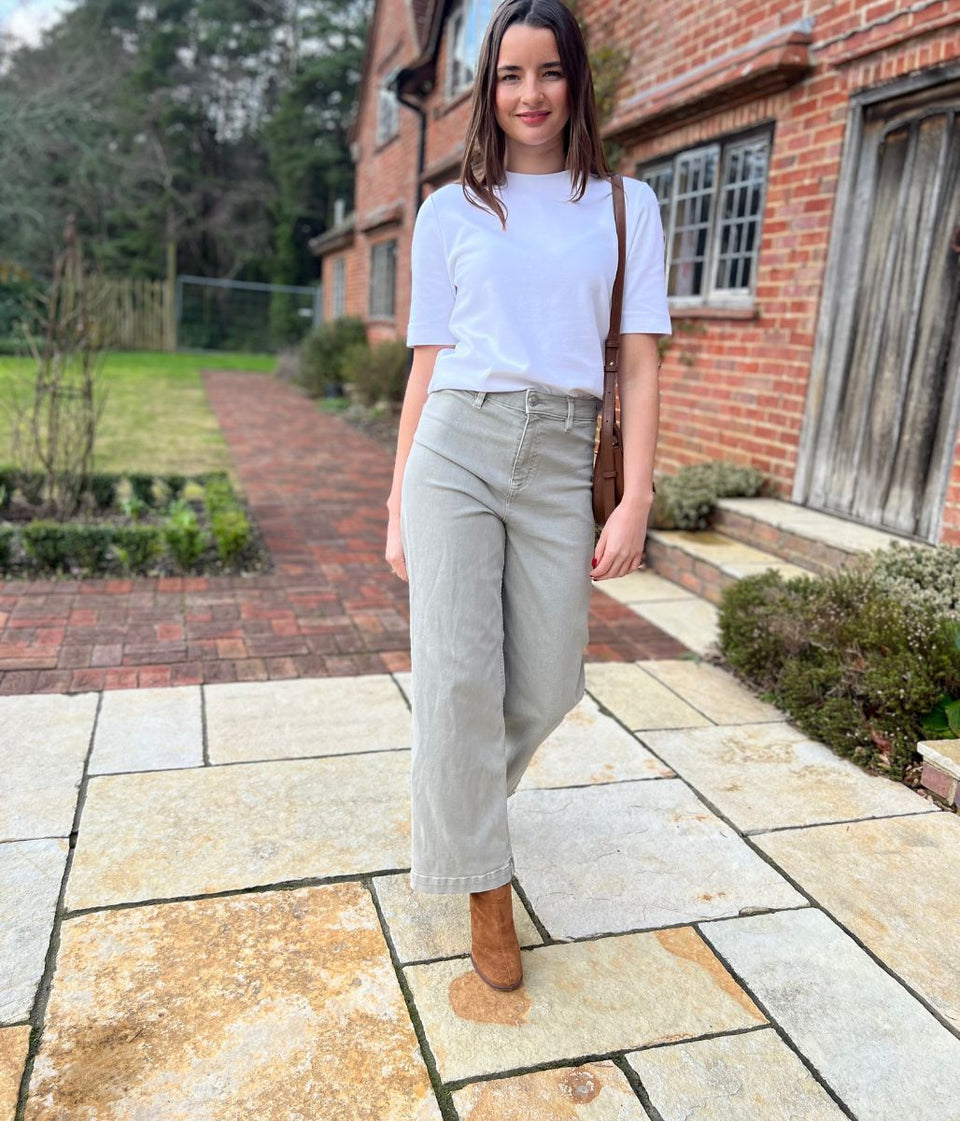 Green Wide Leg Ankle Grazer Jeans