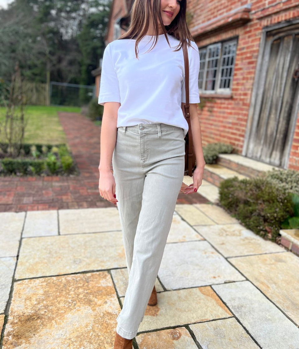 Green Wide Leg Ankle Grazer Jeans