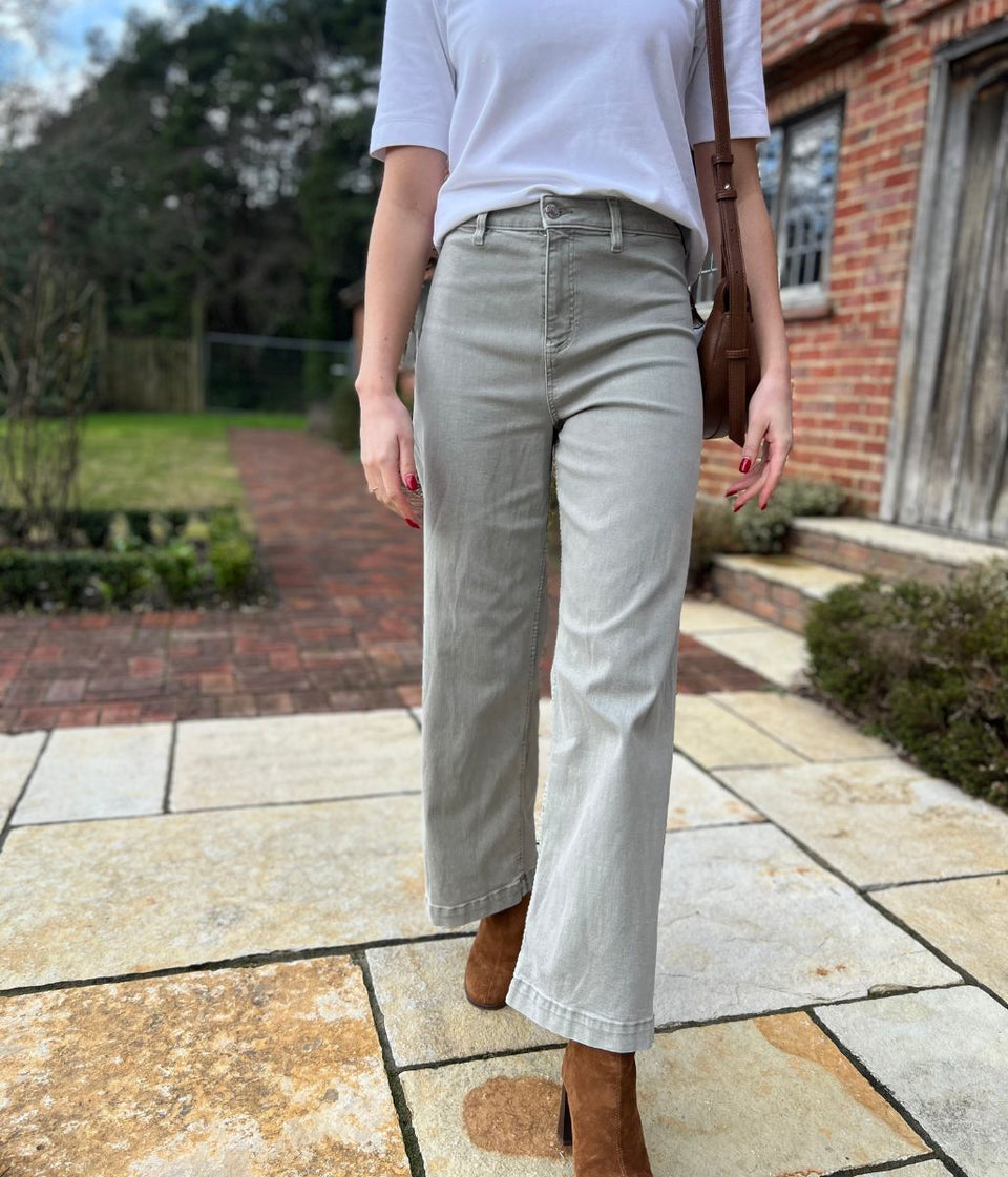 Green Wide Leg Ankle Grazer Jeans