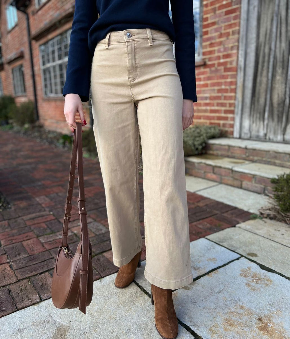 Light Camel Wide Leg Ankle Grazer Jeans