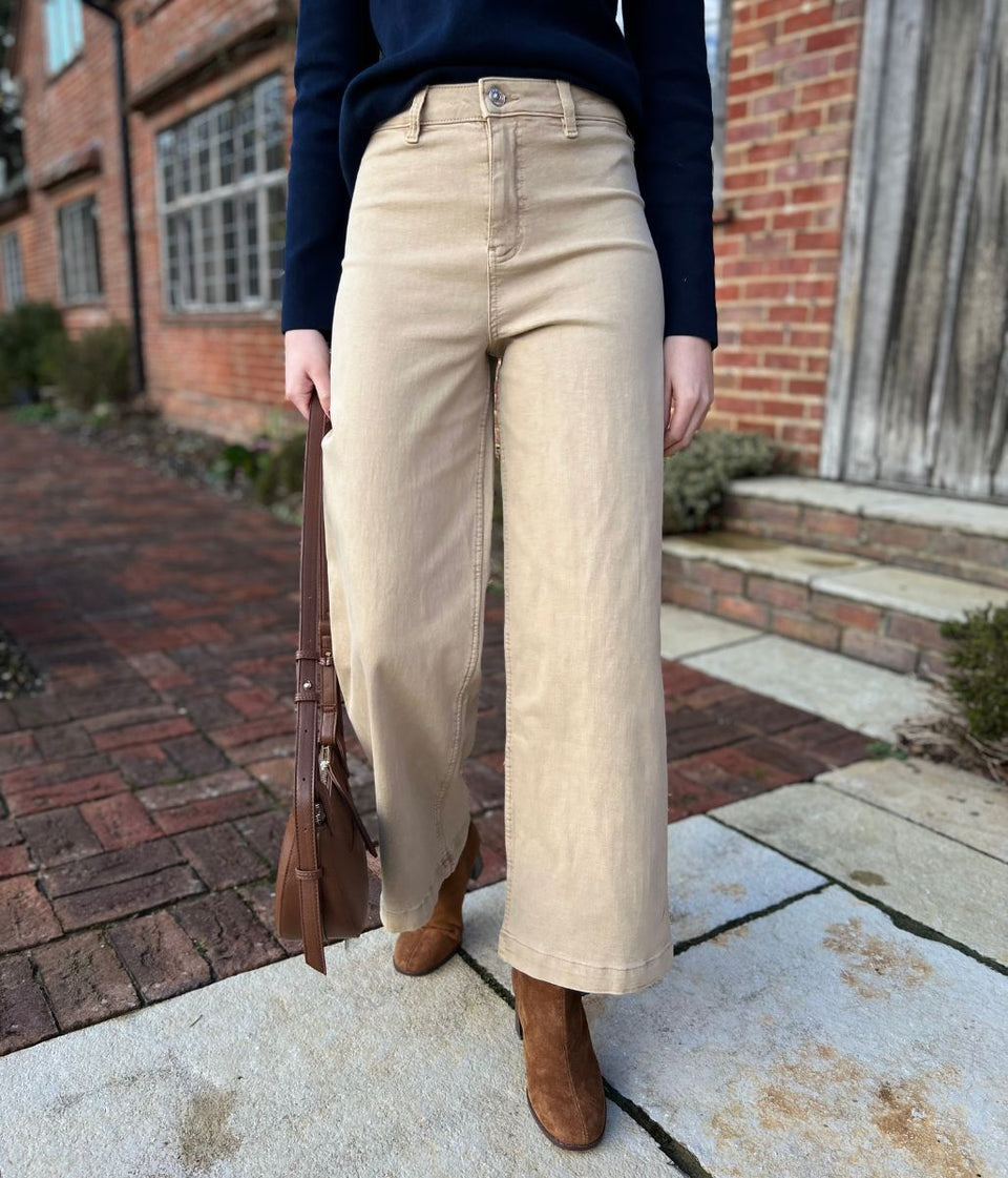 Light Camel Wide Leg Ankle Grazer Jeans