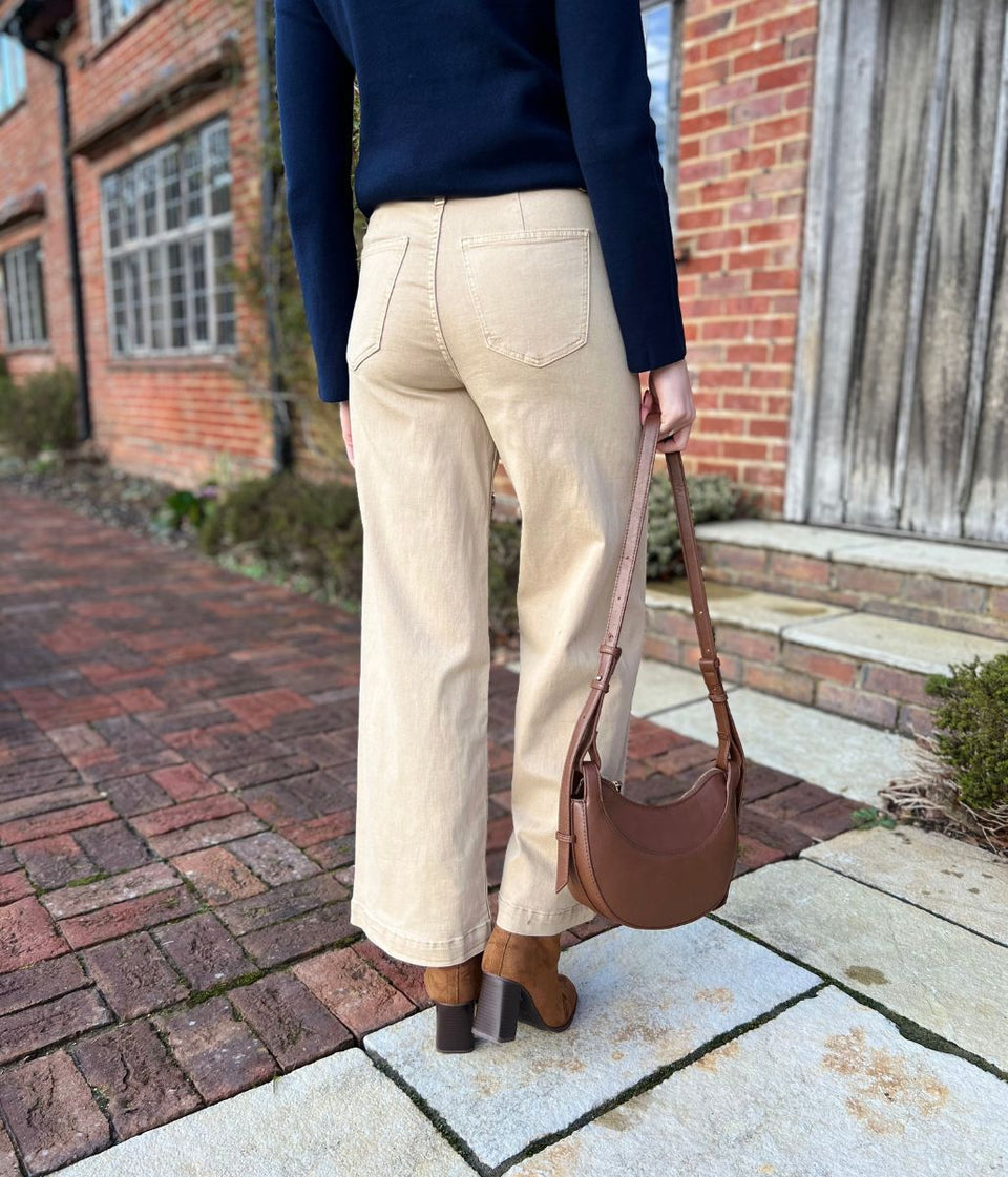 Light Camel Wide Leg Ankle Grazer Jeans