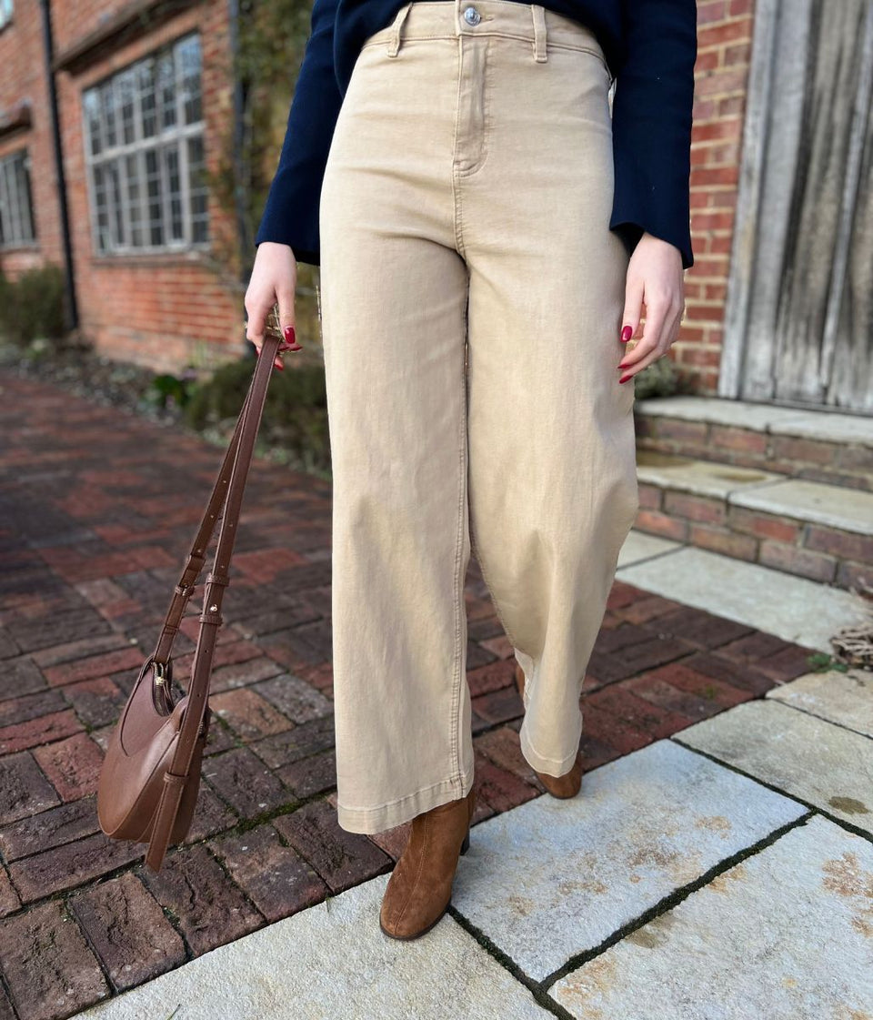 Light Camel Wide Leg Ankle Grazer Jeans