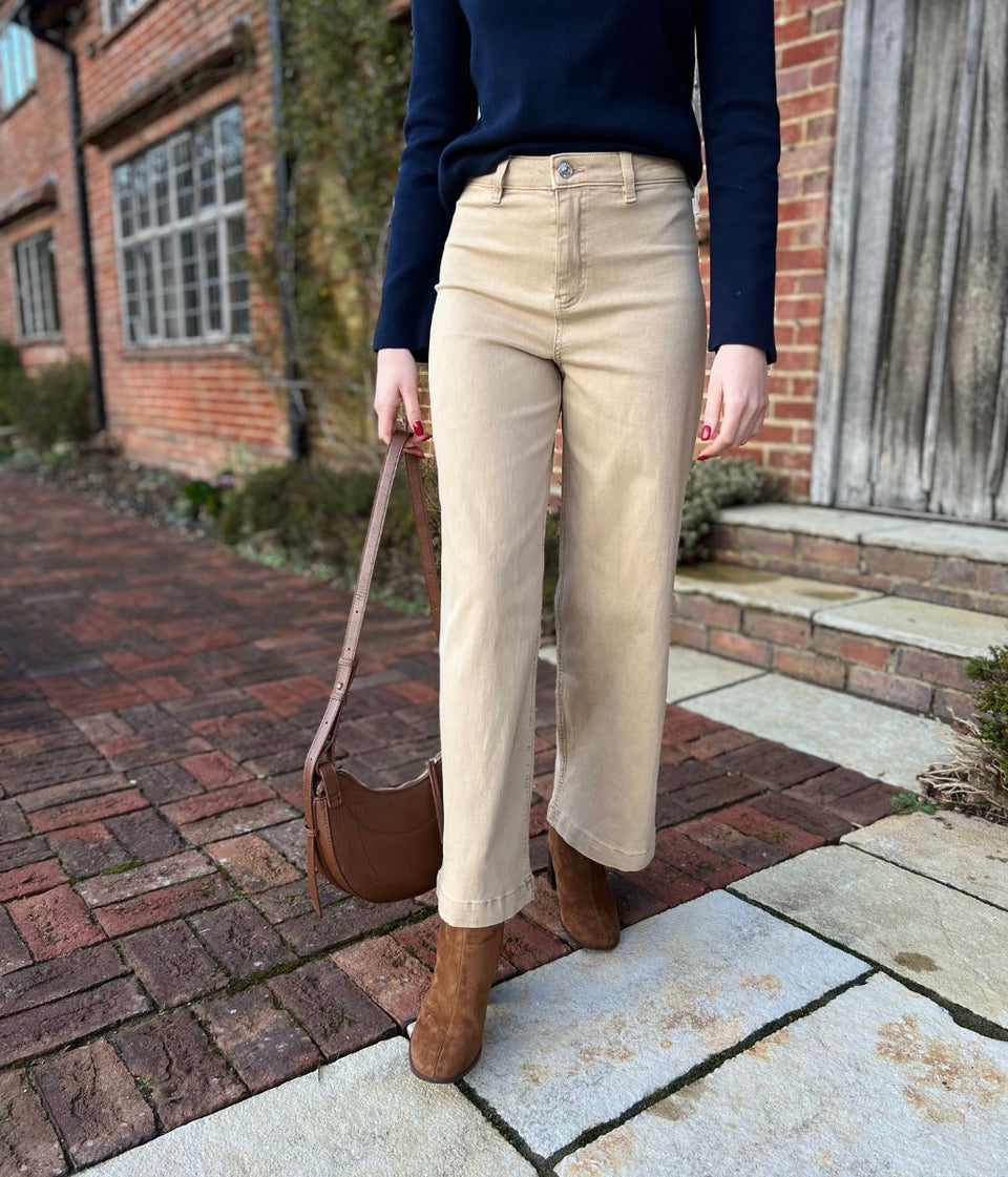 Light Camel Wide Leg Ankle Grazer Jeans