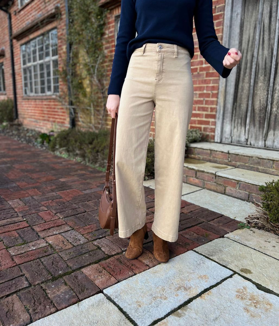 Light Camel Wide Leg Ankle Grazer Jeans