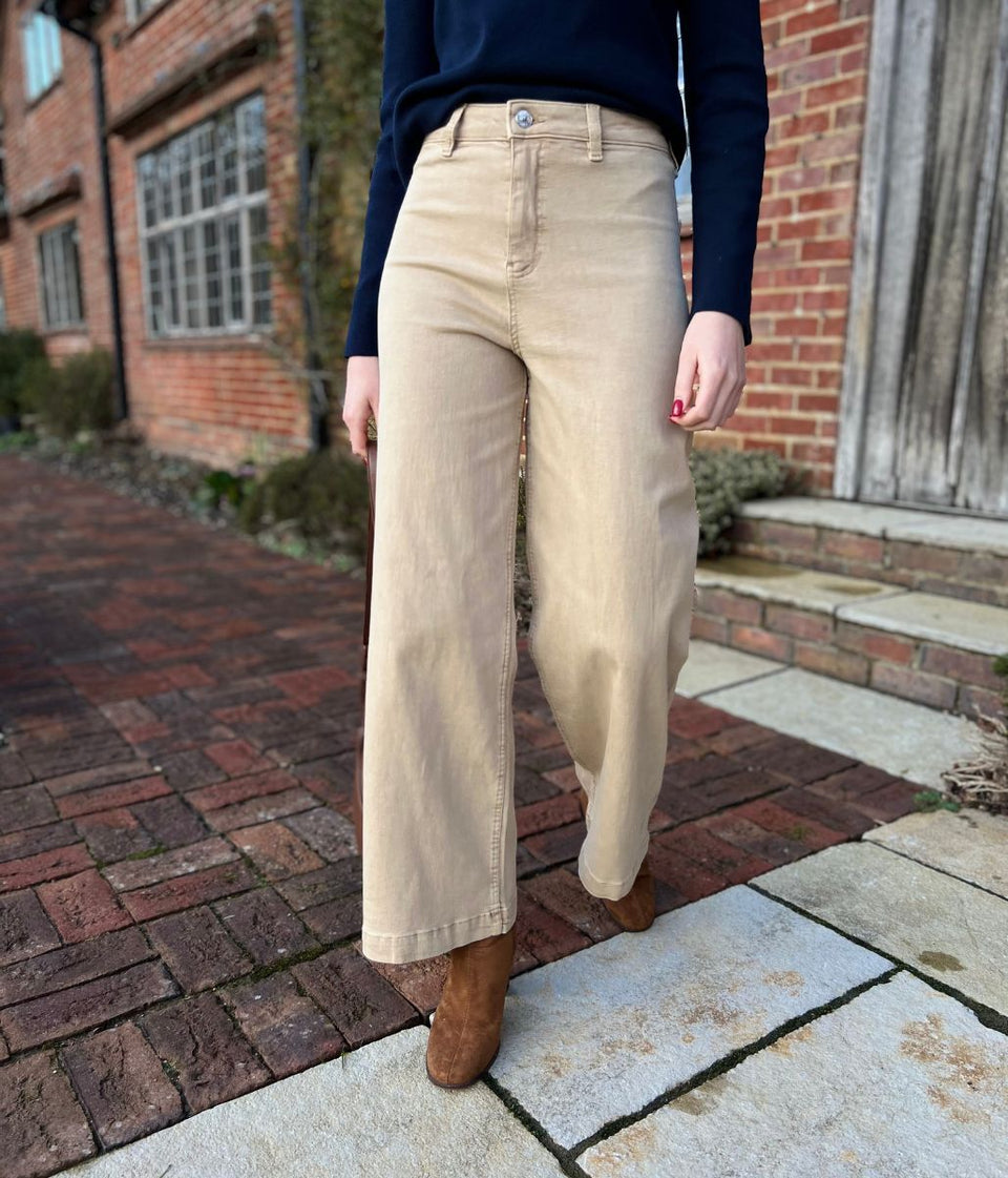 Light Camel Wide Leg Ankle Grazer Jeans