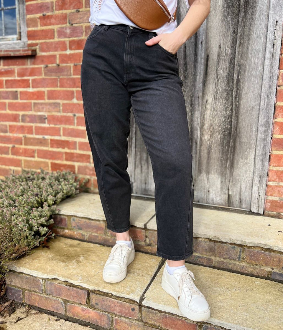 Charcoal Mid Rise Barrel Leg Jeans
