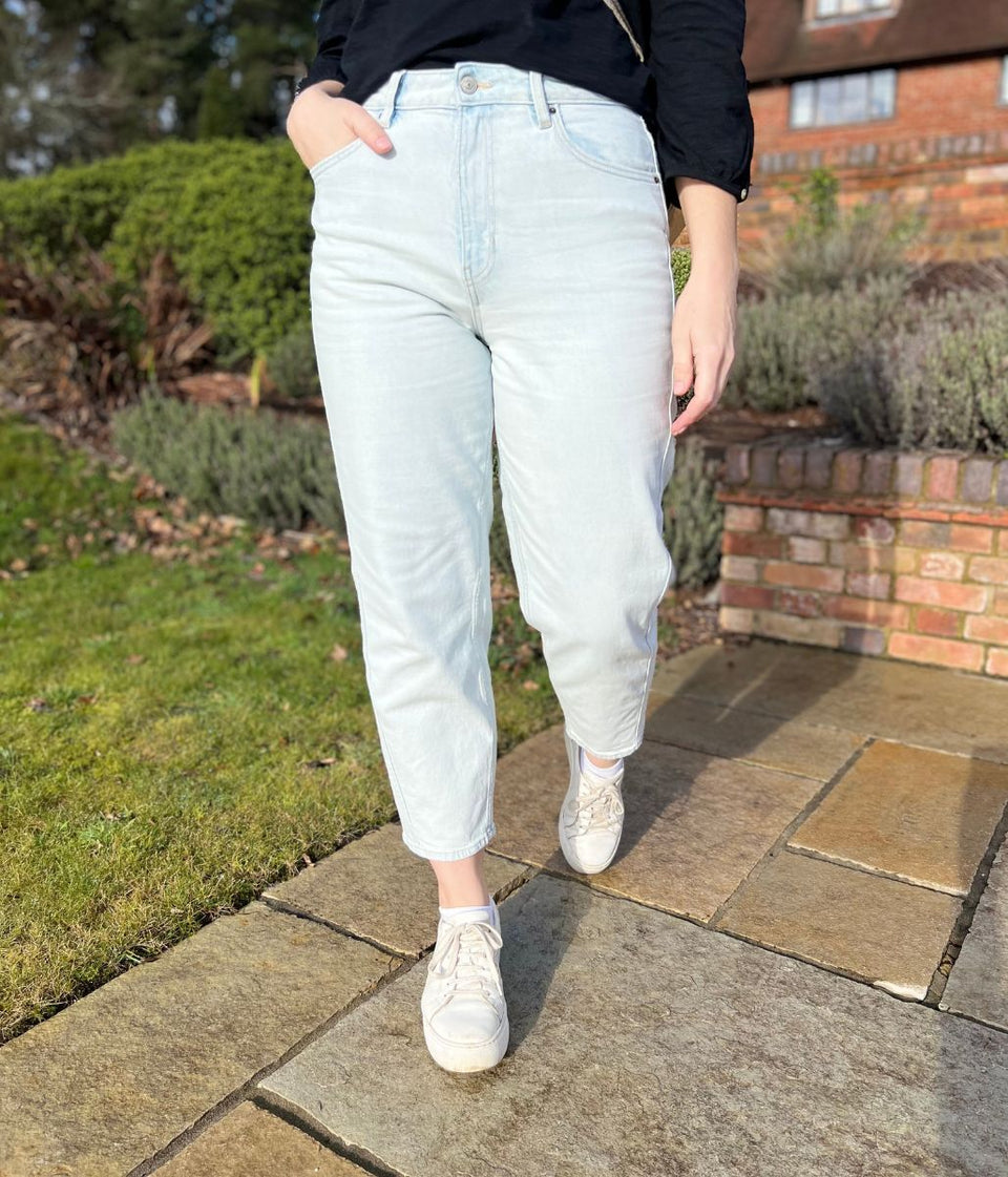 Light Blue Mid Rise Barrel Leg Jeans