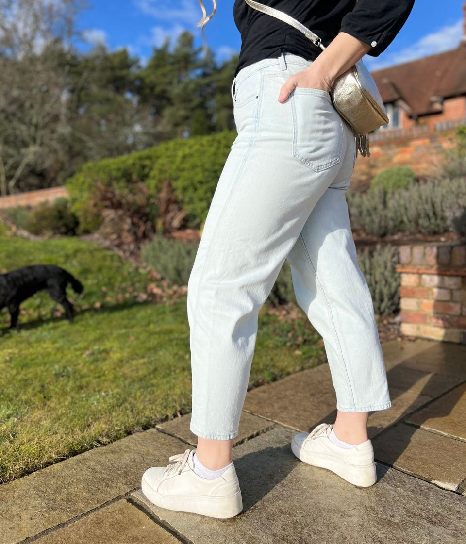 Light Blue Mid Rise Barrel Leg Jeans