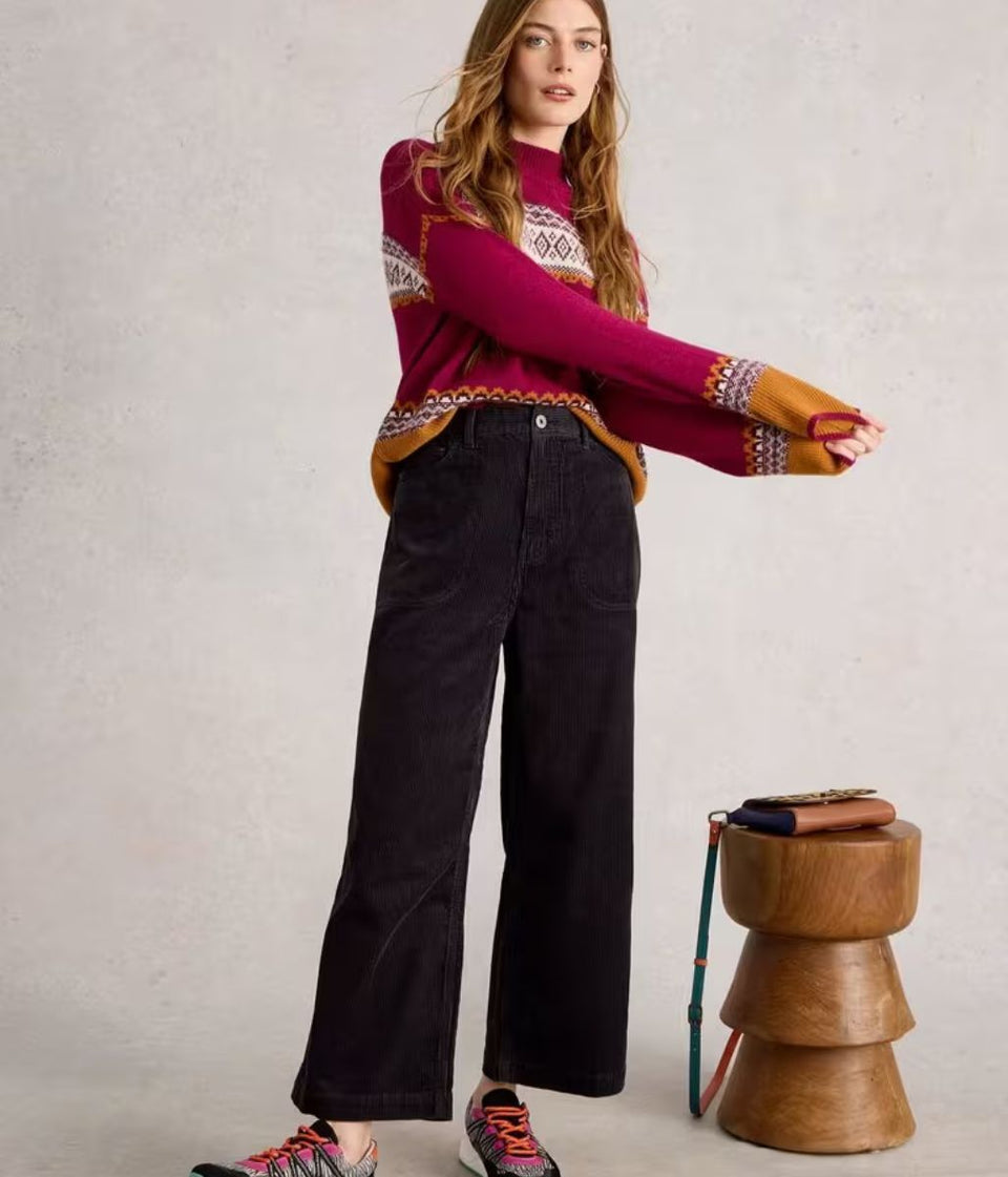 Grey Tia Cord Wide Leg Crop Trousers