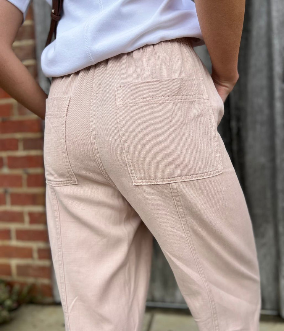 Pink Cropped Barrel Tencel Trousers