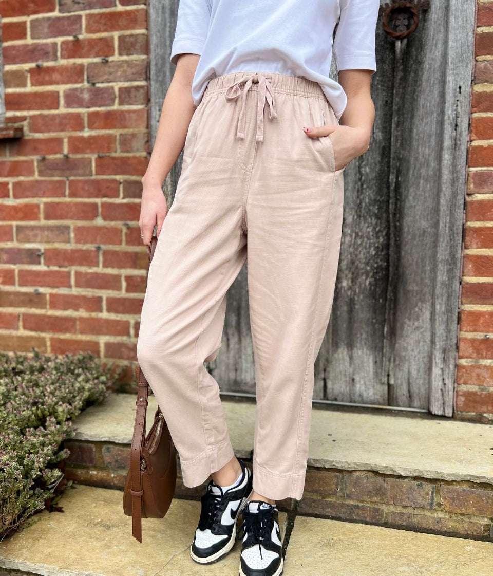 Pink Cropped Barrel Tencel Trousers